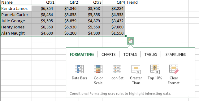 use quick analysis tool in excel for mac
